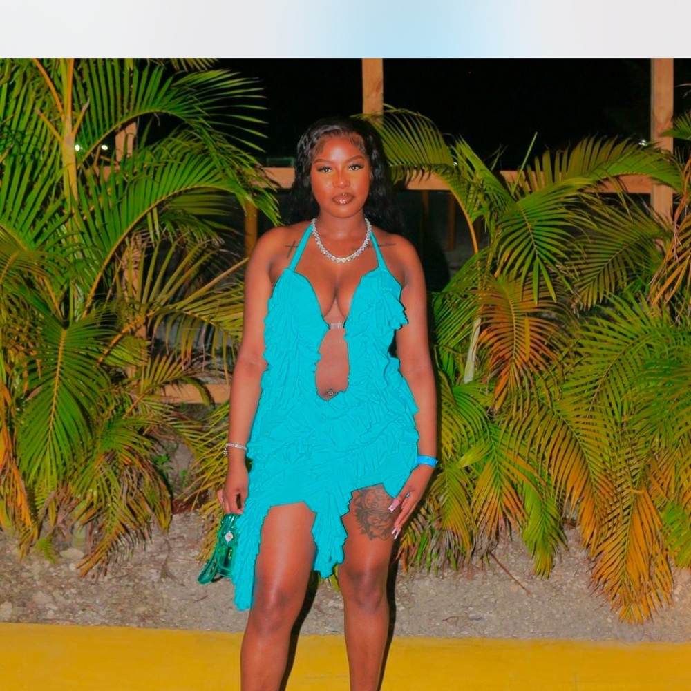 Blue Asymmetrical Ruffled High-Low Dress - Picture 3 of 5